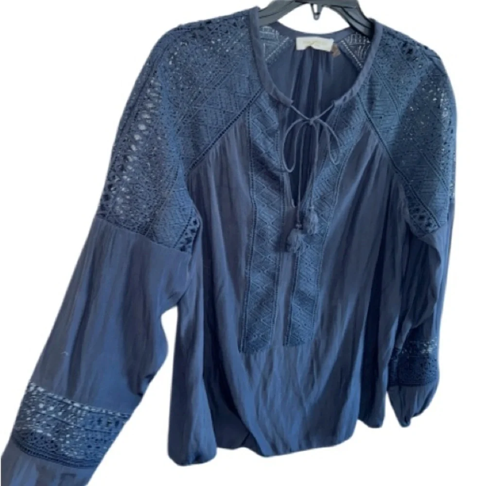 Ramy Brook Winnie Navy Blouse Crochet Trim Sz Small